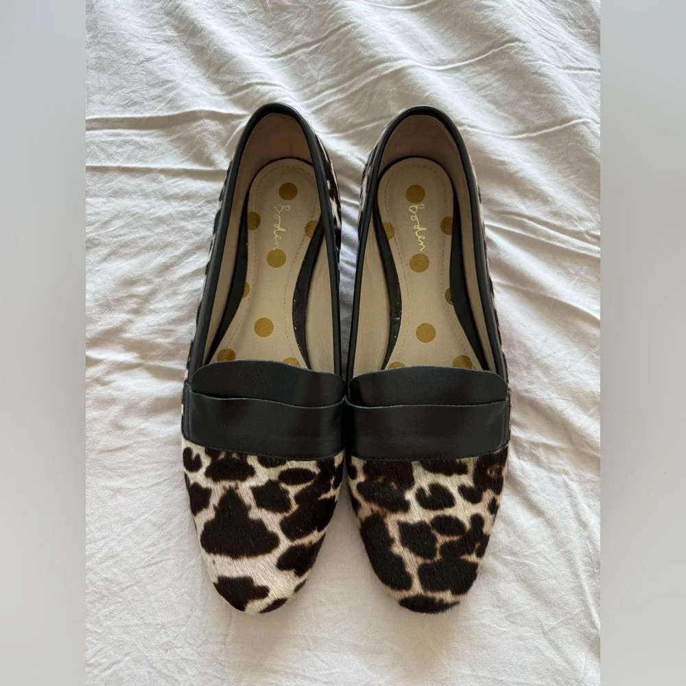 Boden Loafers Calf Hair Leopard Print Size 9.5 (41) brown and black - Picture 2 of 4